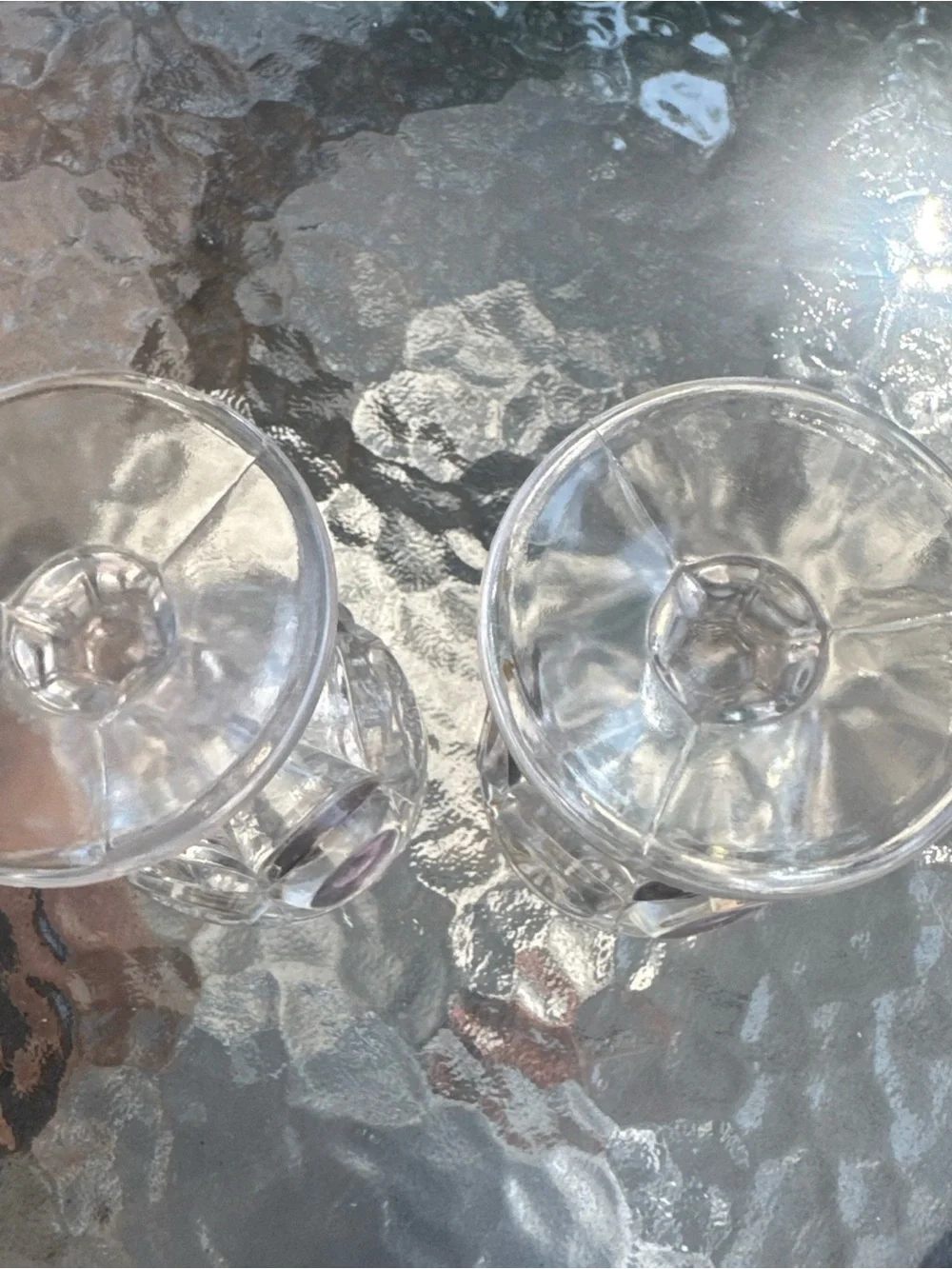 Vintage Clear Hobnail Goblets with Purple Jewel Centers 4.5x2.5 inches